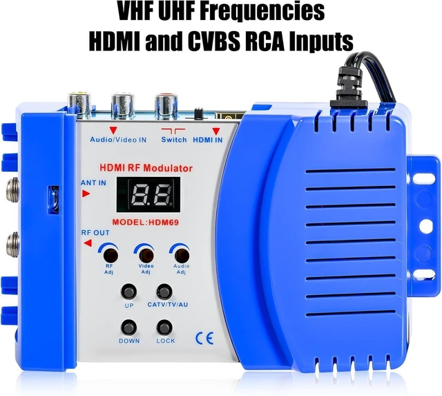 Alt view image 2 of 7 - HDMI to RF Modulator, VHF UHF AV to RF Coaxial Converter, CVBS RCA HDMI to RF Modulator, for TV PAL NTSC Format, for Home TV Switch Audio Video, F Female Connectors