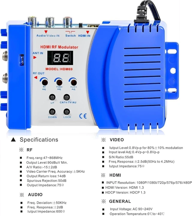 Alt view image 6 of 7 - HDMI to RF Modulator, VHF UHF AV to RF Coaxial Converter, CVBS RCA HDMI to RF Modulator, for TV PAL NTSC Format, for Home TV Switch Audio Video, F Female Connectors