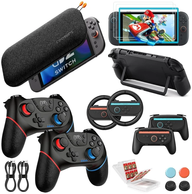 Main image of Pro Controllers Accessories Bundle for Switch 2 17 in 1: Carrying Case, Dockable Protective Case, Joy-con Grips, Steering Wheels, Screen Protectors, Game Card Case, Thumb Grips for Switch 2