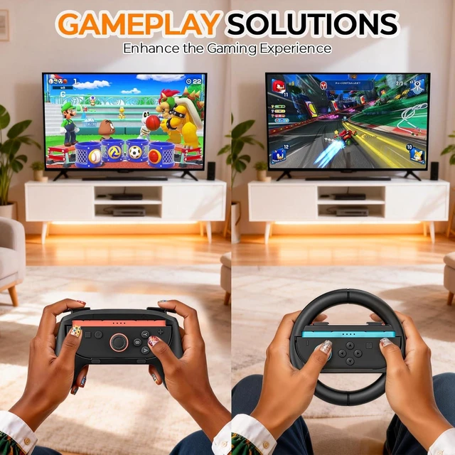 Alt view image 7 of 7 - Pro Controllers Accessories Bundle for Switch 2 17 in 1: Carrying Case, Dockable Protective Case, Joy-con Grips, Steering Wheels, Screen Protectors, Game Card Case, Thumb Grips for Switch 2