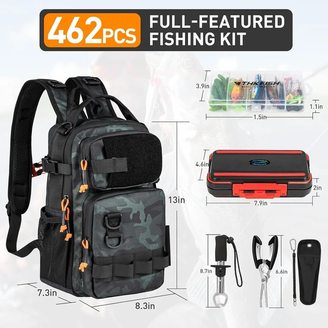 Alt view image 2 of 7 - Fishing Tool Kit, Backpack and Tackle Box with Tackle Included Lures Hooks Sinkers Accessories Kit,Pliers, Fish Lip Gripper, Fishing Gear and Fishing Gift for Men