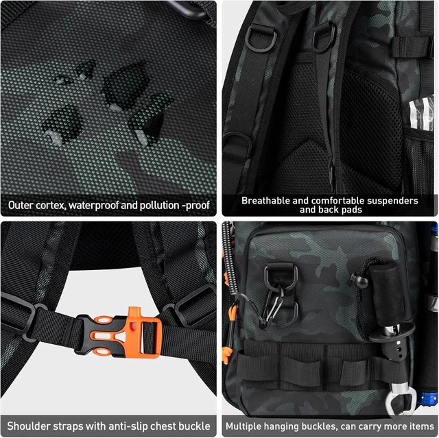 Alt view image 4 of 7 - Fishing Tool Kit, Backpack and Tackle Box with Tackle Included Lures Hooks Sinkers Accessories Kit,Pliers, Fish Lip Gripper, Fishing Gear and Fishing Gift for Men