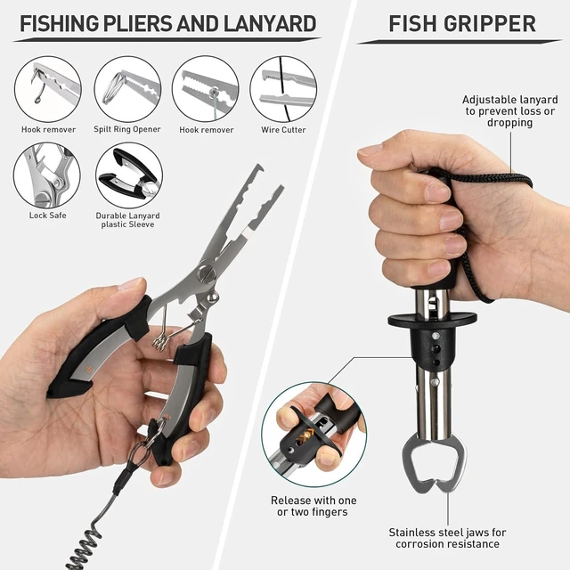 Alt view image 6 of 7 - Fishing Tool Kit, Backpack and Tackle Box with Tackle Included Lures Hooks Sinkers Accessories Kit,Pliers, Fish Lip Gripper, Fishing Gear and Fishing Gift for Men