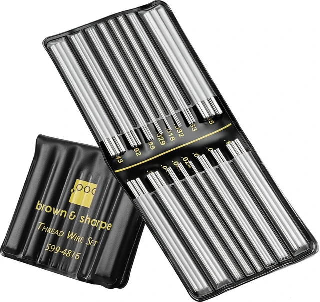 Main image of Brown & Sharpe 48-Piece Thread Measuring Wire Set with Portable Holder, 0.5mm to 6mm Range, Stainless Steel Thread Measurement Kit with 16 Different Diameters for All 60° U.S. and Metric Threads