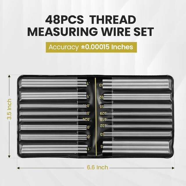 Alt view image 2 of 7 - Brown & Sharpe 48-Piece Thread Measuring Wire Set with Portable Holder, 0.5mm to 6mm Range, Stainless Steel Thread Measurement Kit with 16 Different Diameters for All 60° U.S. and Metric Threads