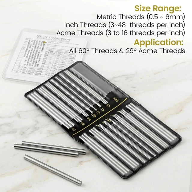 Alt view image 4 of 7 - Brown & Sharpe 48-Piece Thread Measuring Wire Set with Portable Holder, 0.5mm to 6mm Range, Stainless Steel Thread Measurement Kit with 16 Different Diameters for All 60° U.S. and Metric Threads
