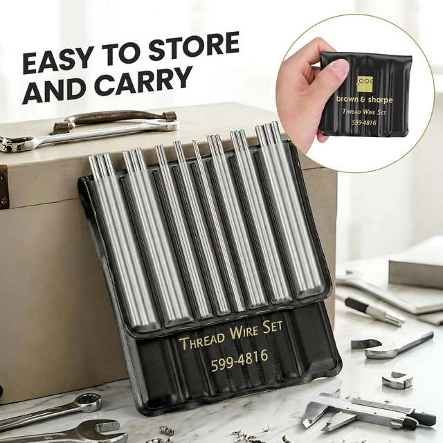 Alt view image 7 of 7 - Brown & Sharpe 48-Piece Thread Measuring Wire Set with Portable Holder, 0.5mm to 6mm Range, Stainless Steel Thread Measurement Kit with 16 Different Diameters for All 60° U.S. and Metric Threads