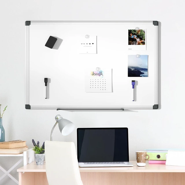 Alt view image 2 of 7 - Magnetic Whiteboard, 36" x 24" Dry Erase Board for Wall, Silver Aluminum Frame, Hanging or Mounted White Board for Office, Home, School, Meeting