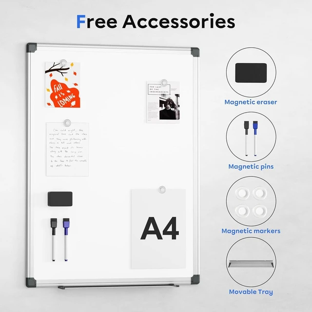 Alt view image 3 of 7 - Magnetic Whiteboard, 36" x 24" Dry Erase Board for Wall, Silver Aluminum Frame, Hanging or Mounted White Board for Office, Home, School, Meeting