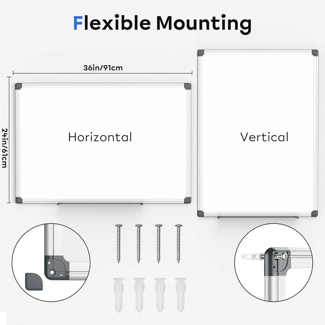 Alt view image 4 of 7 - Magnetic Whiteboard, 36" x 24" Dry Erase Board for Wall, Silver Aluminum Frame, Hanging or Mounted White Board for Office, Home, School, Meeting