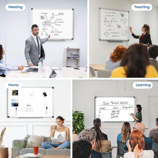 Alt view image 7 of 7 - Magnetic Whiteboard, 36" x 24" Dry Erase Board for Wall, Silver Aluminum Frame, Hanging or Mounted White Board for Office, Home, School, Meeting