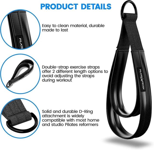 Alt view image 4 of 7 - Vinyl Covered Double Loop Straps for Pilates Equipment - D-Ring Padded Fitness Straps for Studio & Home Gym Workouts