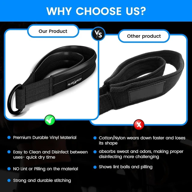 Alt view image 6 of 7 - Vinyl Covered Double Loop Straps for Pilates Equipment - D-Ring Padded Fitness Straps for Studio & Home Gym Workouts