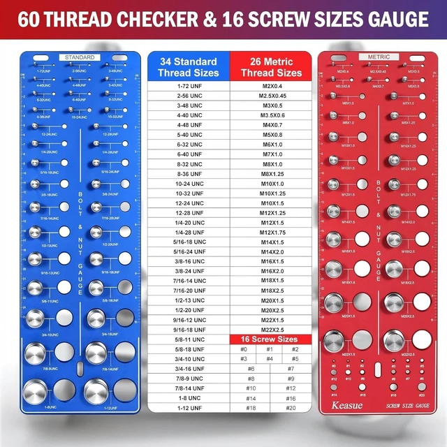 Alt view image 2 of 7 - 76Pcs Thread Checker, Upgrade Nut and Bolt Thread Checker 34 Standard and 26 Metric and 16 Screw Size Check Gauge, Suitable for Screw Nut Bolt Size Finder Classification