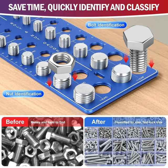 Alt view image 4 of 7 - 76Pcs Thread Checker, Upgrade Nut and Bolt Thread Checker 34 Standard and 26 Metric and 16 Screw Size Check Gauge, Suitable for Screw Nut Bolt Size Finder Classification