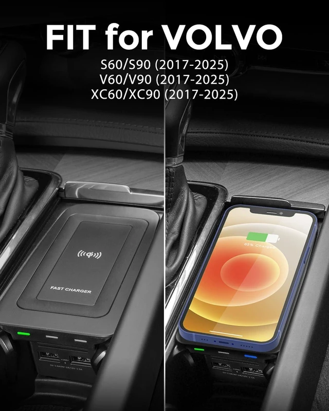 Alt view image 7 of 7 - Car Wireless Phone Charger for Volvo 2017-2025 XC90 XC60 S90 S60 V90 V60 2025 2024 2023 2022 2021 2020 2019 2018 2017 Center Console Accessories Charging Pad