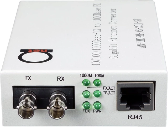 Alt view image 6 of 7 - Single Mode ST Gigabit Fiber Media Converter - Built-in Fiber Module 20 km (12.42 Miles) ST to UTP Cat5e Cat6 10/100/1000 RJ-45 Auto Sensing Gigabit or Fast Ethernet - Jumbo Frame - LLF Support