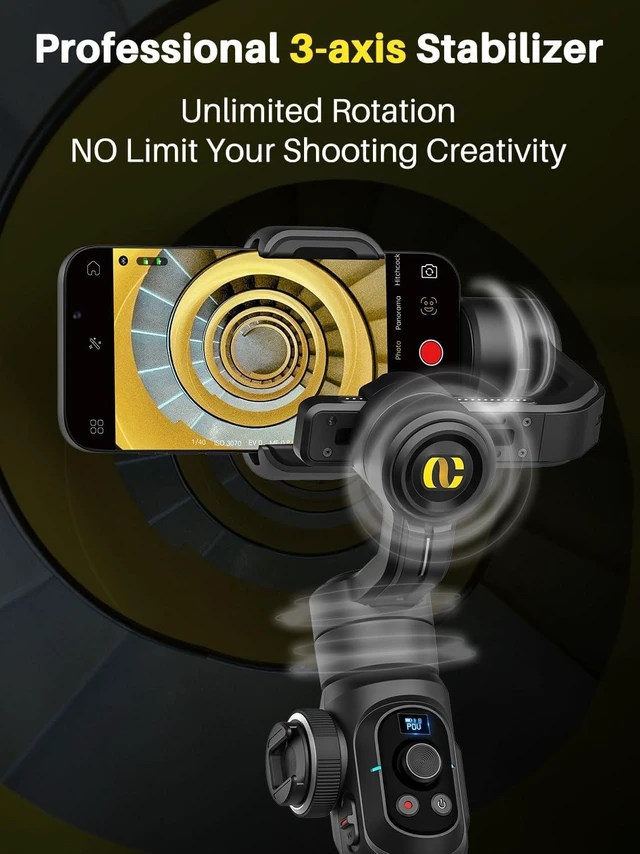 Alt view image 2 of 7 - Professional Gimbal Stabilizer for Smartphone,Built-in 18CM Extension Rod and Powerful Fill Light,360°Inception,Face&Object Tracking Stabilizer,3-Axis Gimbal for iPhone& Android-Smart S2