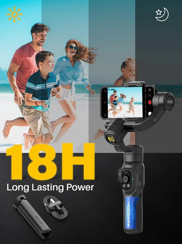 Alt view image 7 of 7 - Professional Gimbal Stabilizer for Smartphone,Built-in 18CM Extension Rod and Powerful Fill Light,360°Inception,Face&Object Tracking Stabilizer,3-Axis Gimbal for iPhone& Android-Smart S2