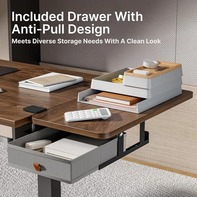 Alt view image 4 of 7 - Desk Extender Tray, 24" x 12" Clamp On Desk Shelf, Desk Extension with Storage Drawer, Table Desk Arm Rest, Clamp On Keyboard Tray for Office and Home, Workstation Organizer, Medium, Walnut