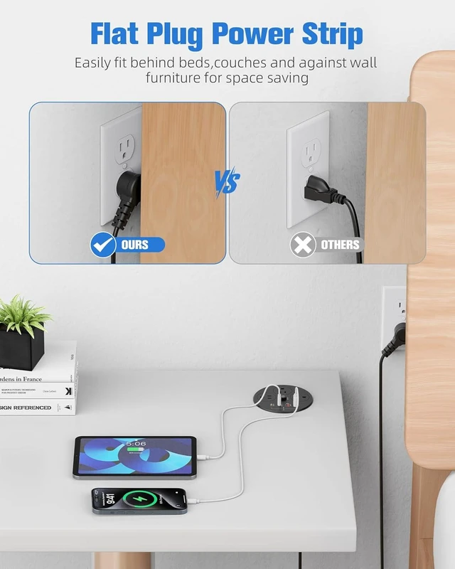 Alt view image 4 of 7 - Desktop Power Grommet with 100W USB C, Double-Side Recessed Charging Station Plug in 5AC Outlets & 4 USB Ports, 4-Inch Hole Furniture Flush Mount for Countertop Black