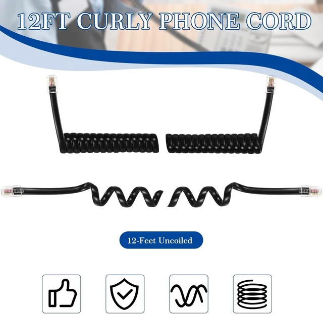 Alt view image 2 of 7 - 30 Pack Black Phone Handset Cord 12ft Telephone Cord for Landline Coiled Phone Wire Bulk for Use with All Landline Telephone Line Replacement Cable Accessory