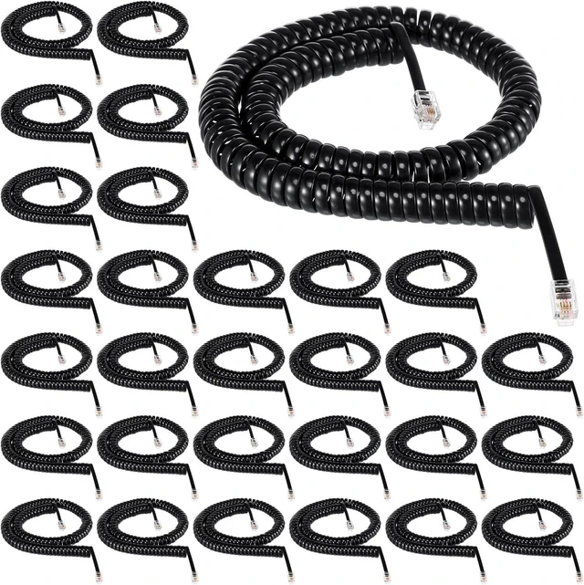 Main image of 30 Pack Black Phone Handset Cord 12ft Telephone Cord for Landline Coiled Phone Wire Bulk for Use with All Landline Telephone Line Replacement Cable Accessory