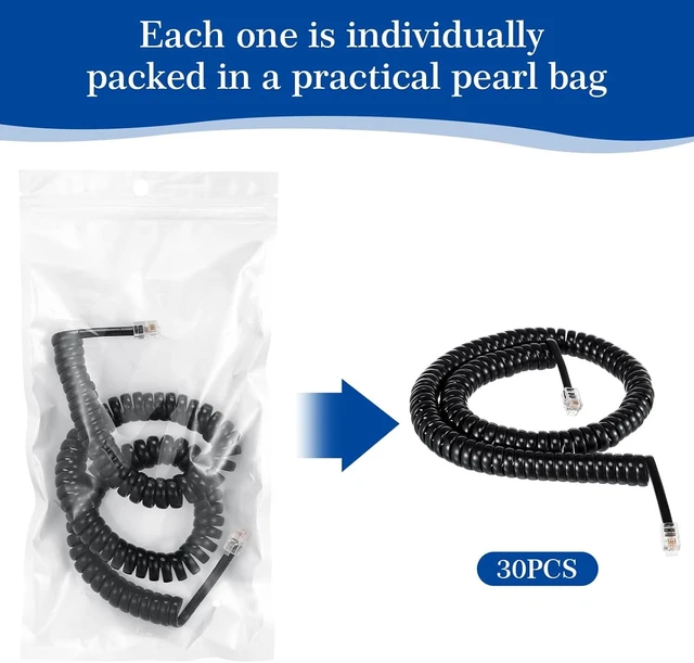 Alt view image 4 of 7 - 30 Pack Black Phone Handset Cord 12ft Telephone Cord for Landline Coiled Phone Wire Bulk for Use with All Landline Telephone Line Replacement Cable Accessory