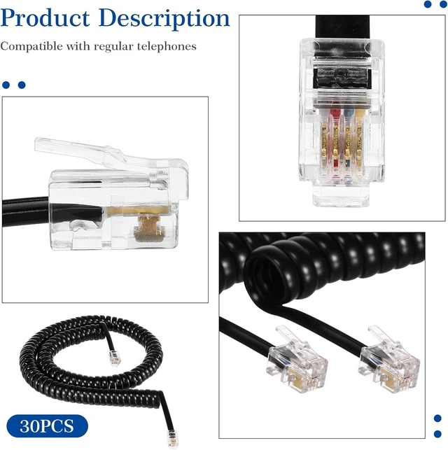 Alt view image 3 of 7 - 30 Pack Black Phone Handset Cord 12ft Telephone Cord for Landline Coiled Phone Wire Bulk for Use with All Landline Telephone Line Replacement Cable Accessory