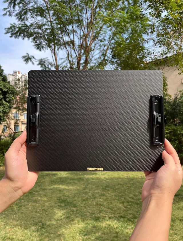 Main image of 9.4"W x 12.6"L x 0.06"T Hard Lightweight Portable Carbon Fiber Clipboard with 2 Strong Black Low Profile Clips, Hook & Pen Holder, Letter/A4 Size Drawing Board, Waterproof & Sun Resistant, 3K Twill