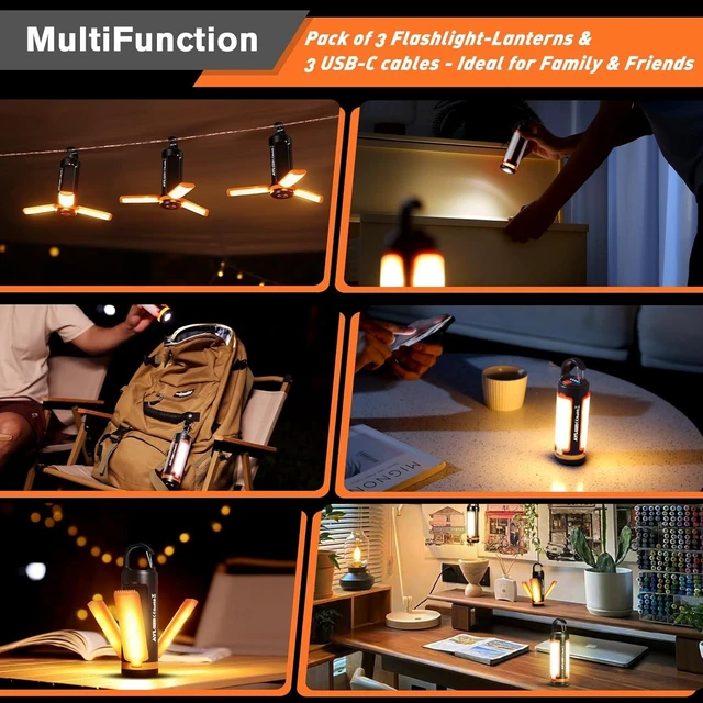 Alt view image 6 of 7 - Portable LED Rechargeable Camping Lantern, AYL Lightweight USB Rechargeable Lamp LED Flashlight Survival Gear for Home Emergency Light Outdoor Lanterns for Power Outages Hurricane Lamp 3-Pack