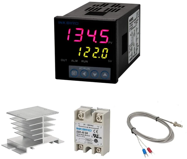 Main image of PID Temperature Controller Kit, High Voltage 100ACV to 240ACV, Comes with SSR 40DA Solid State Relay, K Type Thermocouple, and White Heat Sink