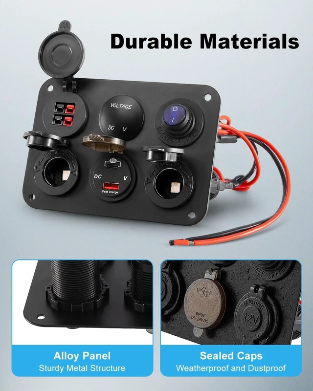 Alt view image 4 of 7 - 6 Gang Charger Sockets Panel USB C PD QC Charger 12V Outlet Voltmeter | Compatible with Anderson Connector, Dual Cigarette Lighter Socket and Voltage Display for Vehicle Upgrades