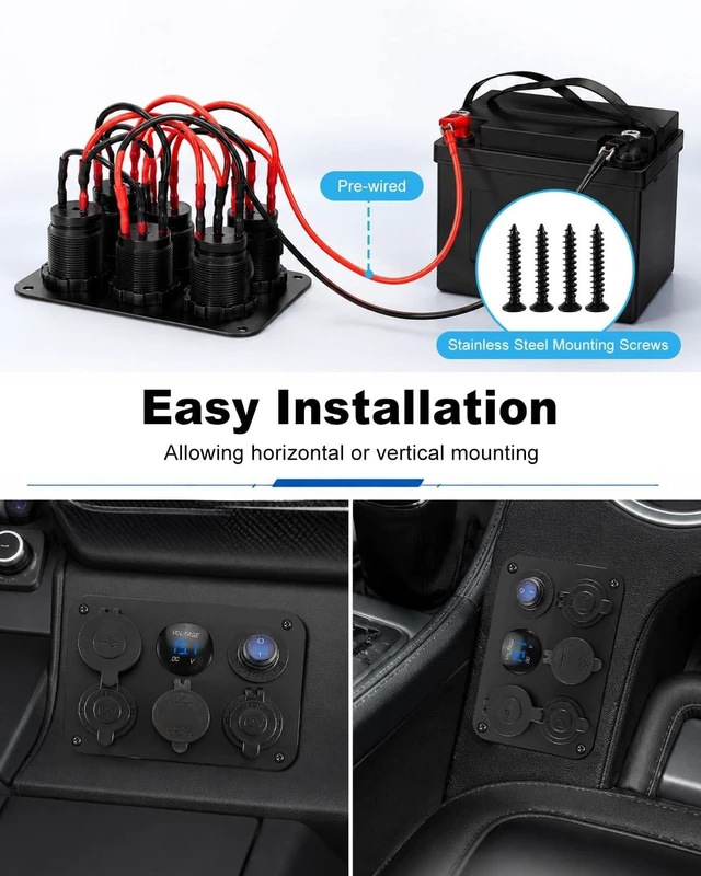 Alt view image 7 of 7 - 6 Gang Charger Sockets Panel USB C PD QC Charger 12V Outlet Voltmeter | Compatible with Anderson Connector, Dual Cigarette Lighter Socket and Voltage Display for Vehicle Upgrades