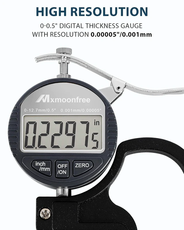 Alt view image 2 of 7 - Digital Thickness Gauge 0.001mm/0.00005" | 0-12.7mm/0.5" Electronic Micrometer Thickness Meter with LCD Display, Unit Conversion, Storage Case, Extra Battery