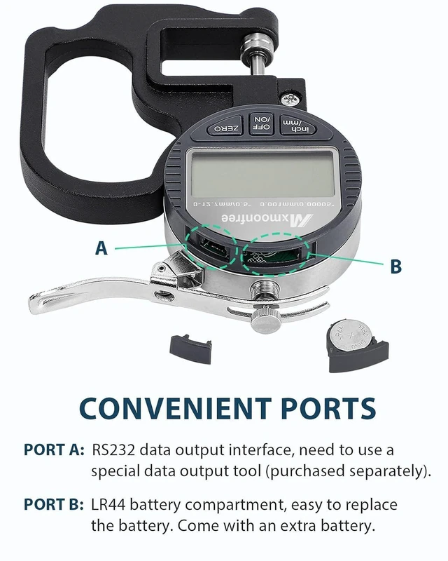 Alt view image 4 of 7 - Digital Thickness Gauge 0.001mm/0.00005" | 0-12.7mm/0.5" Electronic Micrometer Thickness Meter with LCD Display, Unit Conversion, Storage Case, Extra Battery