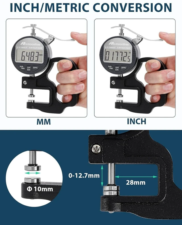 Alt view image 5 of 7 - Digital Thickness Gauge 0.001mm/0.00005" | 0-12.7mm/0.5" Electronic Micrometer Thickness Meter with LCD Display, Unit Conversion, Storage Case, Extra Battery