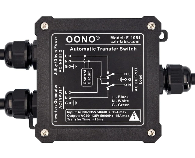 Alt view image 2 of 7 - AC120V 15Amp Automatic Transfer Switch, ATS Auto Transfer Switch (NEMA 5-15P/R)