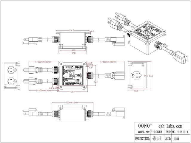 Alt view image 7 of 7 - AC120V 15Amp Automatic Transfer Switch, ATS Auto Transfer Switch (NEMA 5-15P/R)