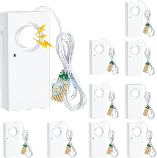 Main image of 5 Pcs Water Sensor Alarm Leak Detector 120db Water Leak Alarm 9v Battery Flood Sensor Detector Overflow Security Alert for Home Basement Kitchen Garage Bath Tub Sink, White