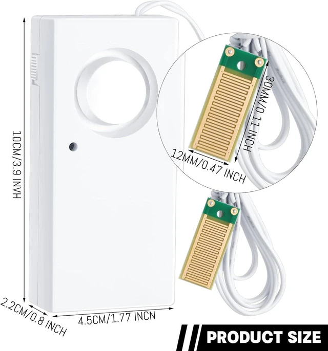 Alt view image 5 of 7 - 5 Pcs Water Sensor Alarm Leak Detector 120db Water Leak Alarm 9v Battery Flood Sensor Detector Overflow Security Alert for Home Basement Kitchen Garage Bath Tub Sink, White