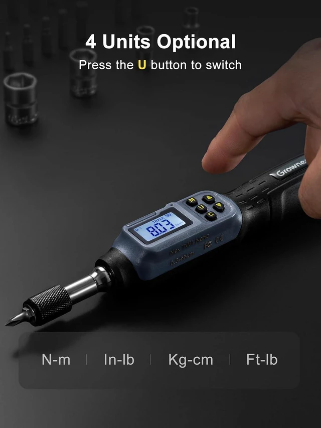 Alt view image 4 of 7 - Digital Torque Screwdriver, 2.66-53.1 In-lbs/0.3-6 Nm, 1/4'' Drive Inch Pound Torque Screwdriver Electrician with Buzzer & LED Indicator, 27 In 1 Torque Wrench Screwdriver Set