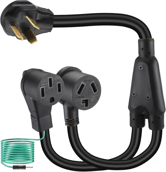 Main image of 30 Amp Dryer Y Splitter to RV/EV Compatible with NEMA 10-30P to 14-50R/10-30R 3 Prong 30A to 4 Prong 50 A Y Adapter Cord for EV Charging Dryer 10 AWG with Safety Ground Wire, 3FT (Black)