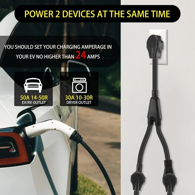 Alt view image 5 of 6 - 30 Amp Dryer Y Splitter to RV/EV Compatible with NEMA 10-30P to 14-50R/10-30R 3 Prong 30A to 4 Prong 50 A Y Adapter Cord for EV Charging Dryer 10 AWG with Safety Ground Wire, 3FT (Black)