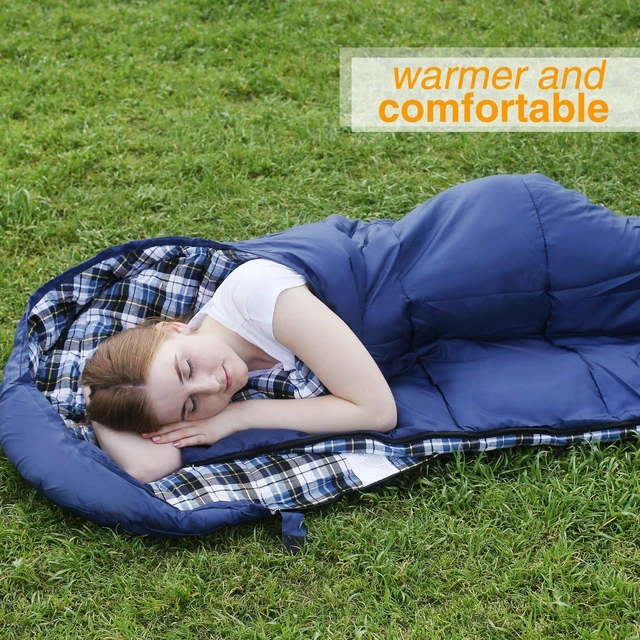 Alt view image 6 of 6 - REDCAMP Flannel Sleeping Bag for Adults, Comfortable Cotton Envelope Sleeping Bags for Camping, Backpacking, Hiking, with Detachable Hood&Compression Sack, Blue/Red/Grey/Black