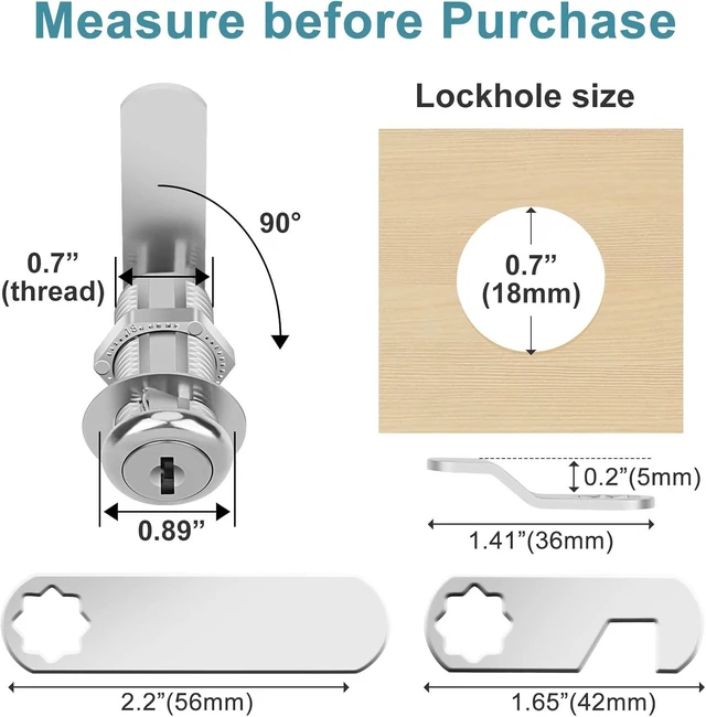 Alt view image 2 of 7 - Cam Locks Cabinet Locks Keyed Alike, 1-3/8'' (Length) Cylinder Fits on 1-1/8'' Max Panel Thickness, 16pcs Secure Files Drawers RV Storage Locks Replacement Set, Zinc Alloy Chrome Finish