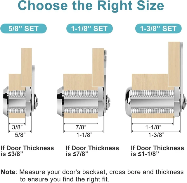 Alt view image 3 of 7 - Cam Locks Cabinet Locks Keyed Alike, 1-3/8'' (Length) Cylinder Fits on 1-1/8'' Max Panel Thickness, 16pcs Secure Files Drawers RV Storage Locks Replacement Set, Zinc Alloy Chrome Finish