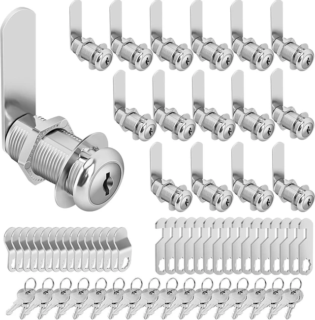 Main image of Cam Locks Cabinet Locks Keyed Alike, 1-3/8'' (Length) Cylinder Fits on 1-1/8'' Max Panel Thickness, 16pcs Secure Files Drawers RV Storage Locks Replacement Set, Zinc Alloy Chrome Finish