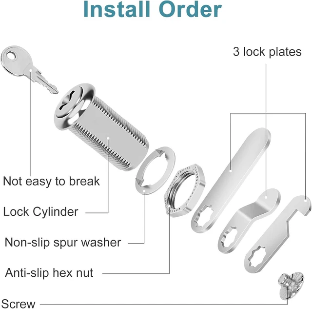 Alt view image 6 of 7 - Cam Locks Cabinet Locks Keyed Alike, 1-3/8'' (Length) Cylinder Fits on 1-1/8'' Max Panel Thickness, 16pcs Secure Files Drawers RV Storage Locks Replacement Set, Zinc Alloy Chrome Finish