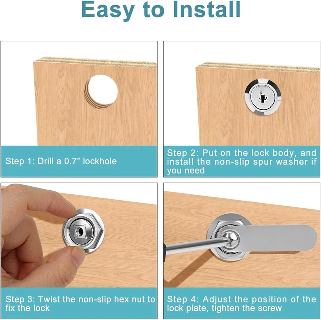 Alt view image 5 of 7 - Cam Locks Cabinet Locks Keyed Alike, 1-3/8'' (Length) Cylinder Fits on 1-1/8'' Max Panel Thickness, 16pcs Secure Files Drawers RV Storage Locks Replacement Set, Zinc Alloy Chrome Finish